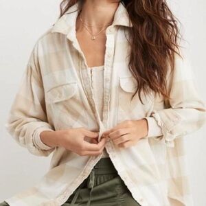 Aerie LumberJane Flannel Shirt White & Cream